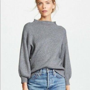 Line & Dot Alder Grey Ribbed Balloon Sleeve Sweater size S mock neck pullover